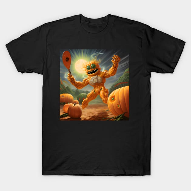Pumpkin Alien Playing Pickleball T-Shirt by MiracleROLart